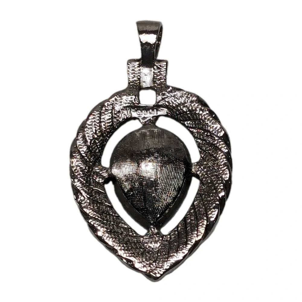 Vintage Avon Silver Tone Blue Crystal Teardrop Pendant Faux Marcasite Accent - Picture 2 of 5